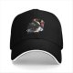 Black Baseball Cap With Cosmic Penguin Holding Ice Cream Print