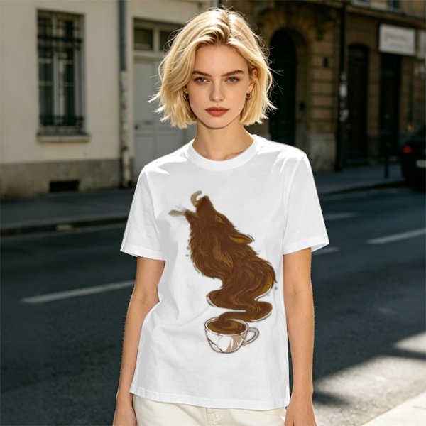Olive T-Shirt With Coffee Wolf Steam Graphic Print