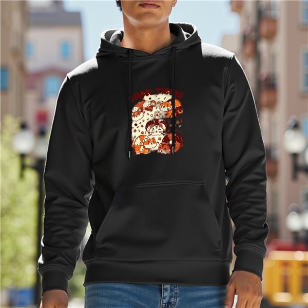 Black hoodie with cute animal and pastry graphic print