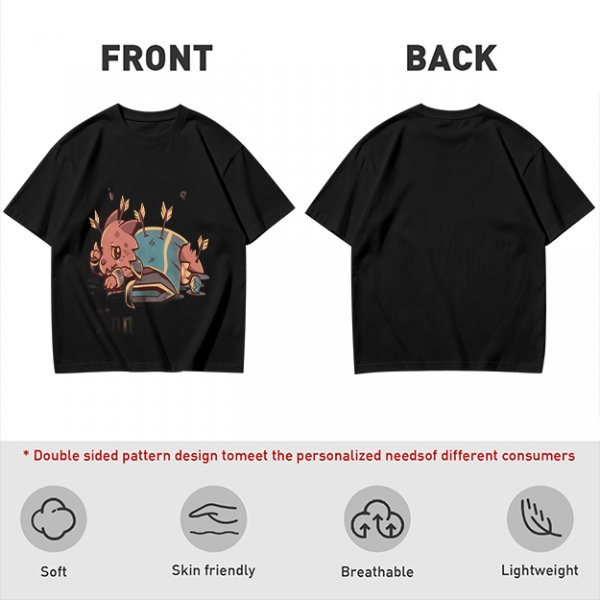 Olive T-shirt with Chibi Wounded Fantasy Creature Graphic