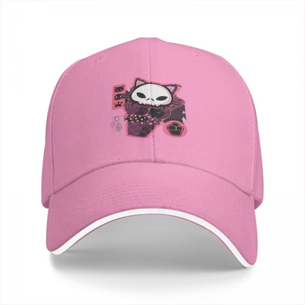 Black Baseball Cap With Cute Skull Cat Ice Cream Graphic