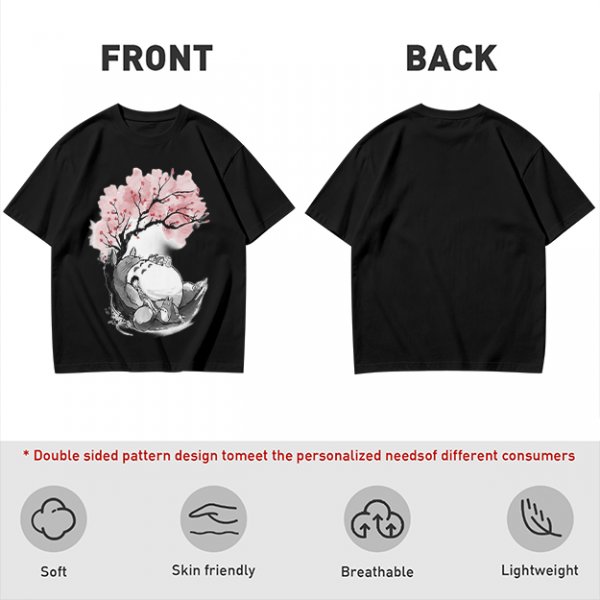Olive T-shirt with Totoro and Cherry Blossom Tree Art Print