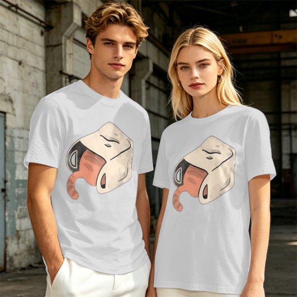 Olive T-Shirt With Whimsical Cat Mug Graphic Print