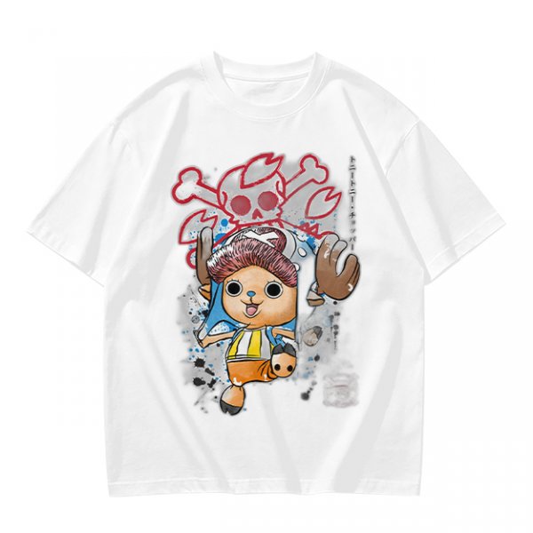 Olive T-Shirt with One Piece Tony Tony Chopper Pirate Skull Print