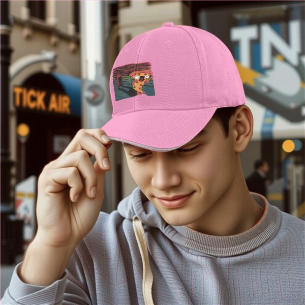Black Baseball Cap With Screaming Pizza Slice Art Print