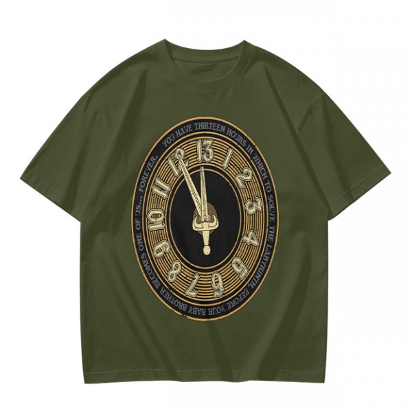 Olive T-Shirt With Thirteen Hour Clock Design