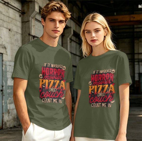 Horror Movies Pizza Couch Count Me In Graphic T-Shirt