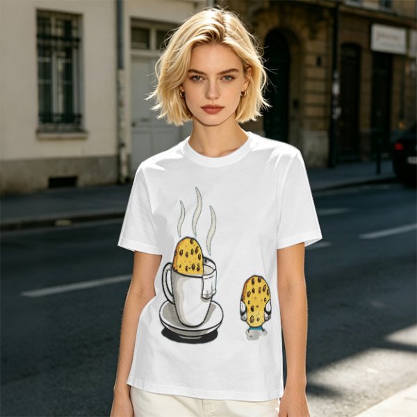 Olive T-Shirt With Funny Cookie In Coffee Cup Print