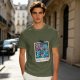Olive t-shirt with monster polaroid print that says Normal Is Boring