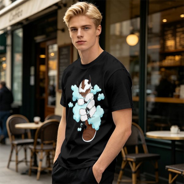 Olive Green T-Shirt With Sleeping Sky Bison On Clouds Print
