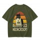 Olive t-shirt with black cat using laptop and Meowcrosoft text