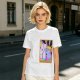 Olive green t-shirt with three-eyed cat couch killer tarot-style graphic