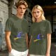 Olive T-Shirt with Witch Hat and Broom Halloween Graphic