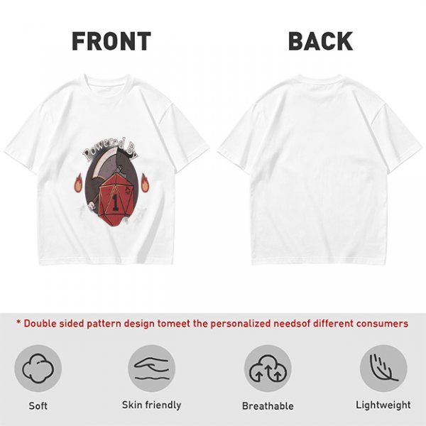 Powered By 1 D20 Dice T-Shirt For Tabletop RPG Fans