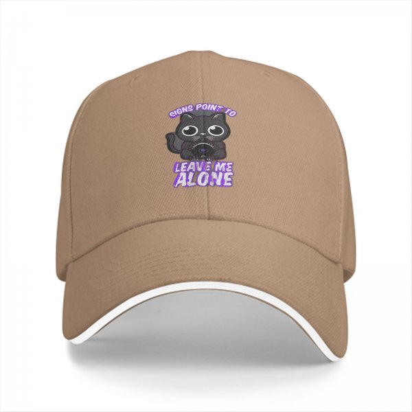 Black Baseball Cap With 'Signs Point To Leave Me Alone' Cat Graphic