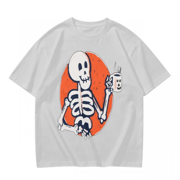 Olive Skeleton Holding Coffee Mug Graphic T-Shirt