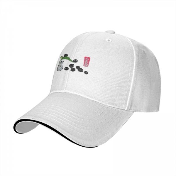 Black baseball cap with small forest spirit and soot sprite graphic