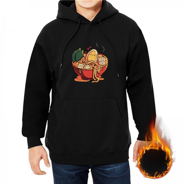 Black Hoodie With Cute Ramen Bowl Graphic Design