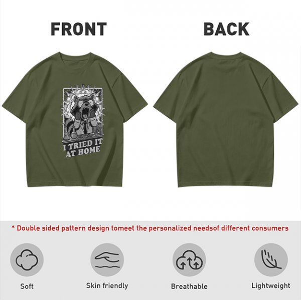Olive Graphic Tee With Shocked Raccoon Scientist I Tried It At Home Print