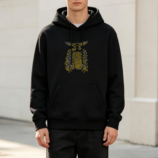 Black Hoodie With Mystical Winged Creature Nature Art Print
