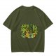 Olive T-Shirt With Playful Cat And House Plants Graphic