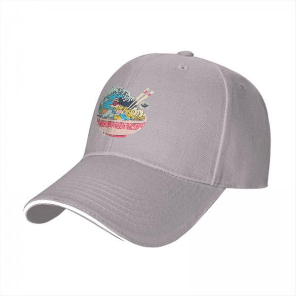 Black Baseball Cap with Great Wave Ramen Bowl Graphic