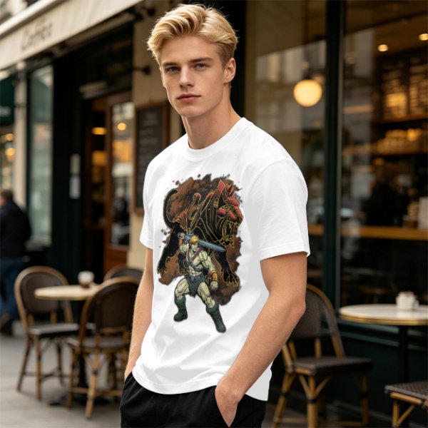 Olive T-shirt with He-Man and Battle Cat Graphic