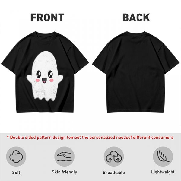 Olive T-shirt with Cute Kawaii Ghost Graphic Print