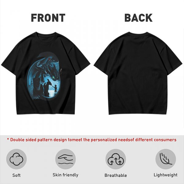 Olive T-shirt with How to Train Your Dragon Toothless and Hiccup Art