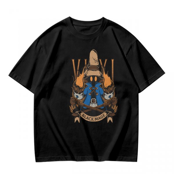 Olive Green T-Shirt with Final Fantasy Black Mage Graphic Print