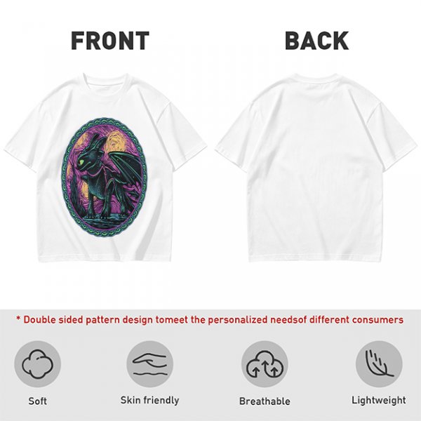 Olive T-Shirt Featuring Stylized Night Dragon In Swirling Oval Art