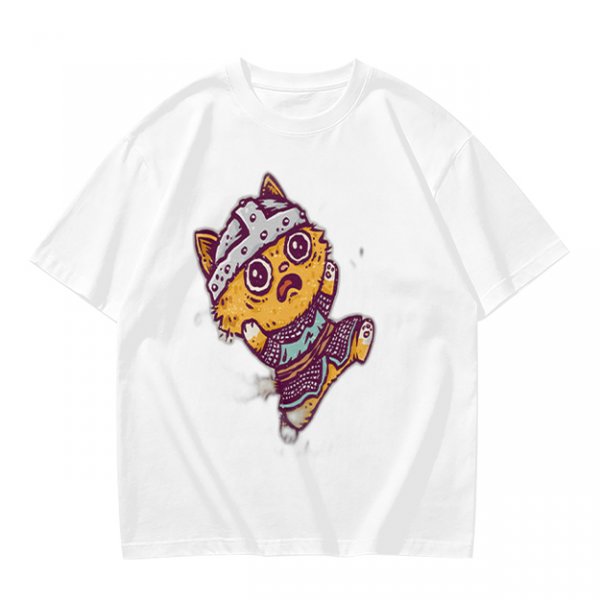 Olive T-Shirt With Scared Viking Cat Graphic Print