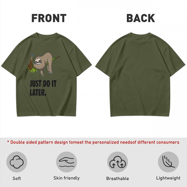 Olive Sloth 'Just Do It Later' Graphic T-Shirt