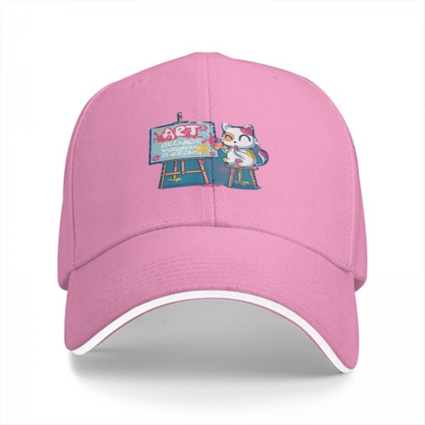 Black baseball cap with cat painting art design