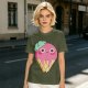 Olive T-Shirt With Cute Melting Pink Ice Cream Cone Graphic