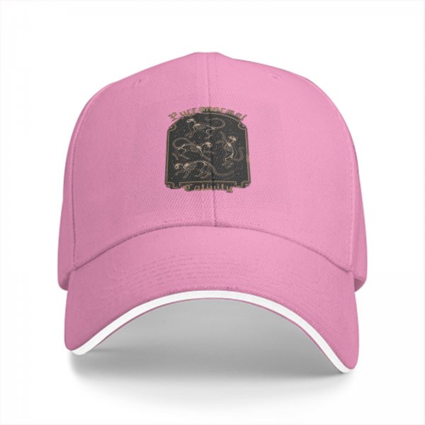 Black baseball cap with paranormal cat skeleton graphic design