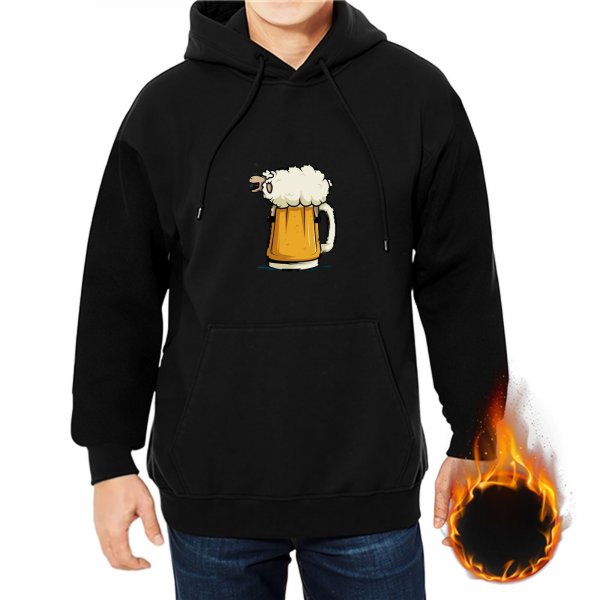 Black Hoodie With Beer Sheep Graphic Print
