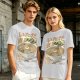 Olive green t-shirt with zen ramen bowl and bonsai tree print