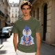 Olive T-shirt with Cute Penguin Drinking Boba Tea Print