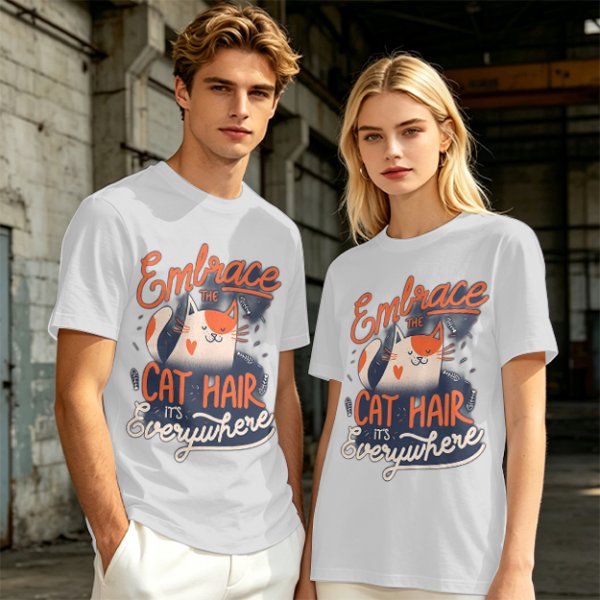 Olive T-Shirt with 'Embrace the Cat Hair It's Everywhere' Cat Graphic