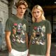 Olive T-Shirt With Cute Sushi Cat Illustrations