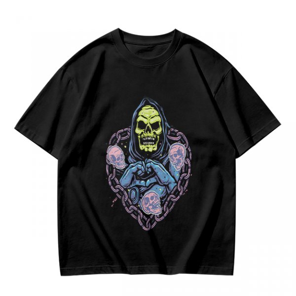 Olive T-Shirt With Grim Reaper Skull And Chain Heart Graphic