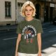 Olive t-shirt with retro coffee pot cartoon and Good Morning text