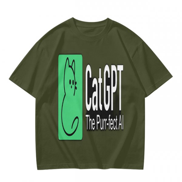 Olive Green CatGPT The Purr-fect AI Graphic T-Shirt