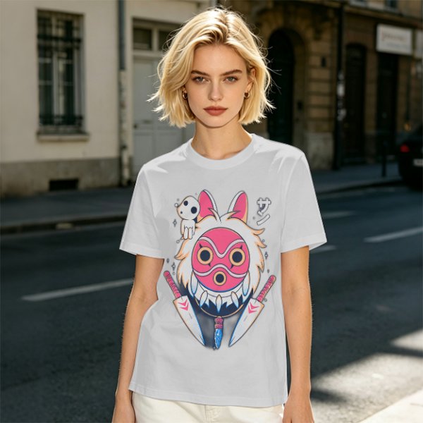 Olive T-Shirt with Princess Mononoke Mask and Kodama Print