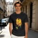 Olive T-Shirt With Sleeping Cosmic Cat And Planets Graphic