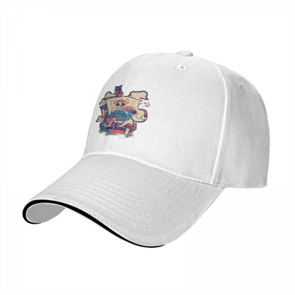 Black Baseball Cap With Anime Pirate Ship Graphic