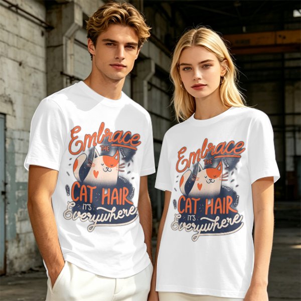 Olive T-Shirt with 'Embrace the Cat Hair It's Everywhere' Cat Graphic