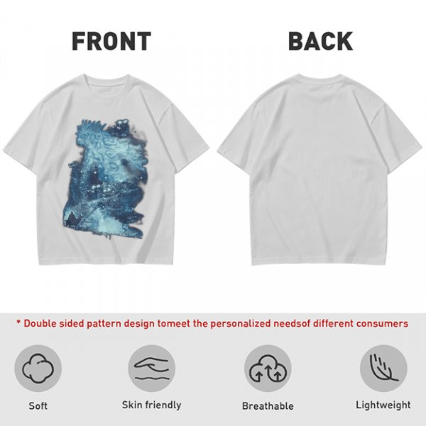 Olive Green T-Shirt With Abstract Blue Water-Inspired Print