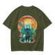 Olive Green T-Shirt With Fantasy Hero Silhouette Landscape Art